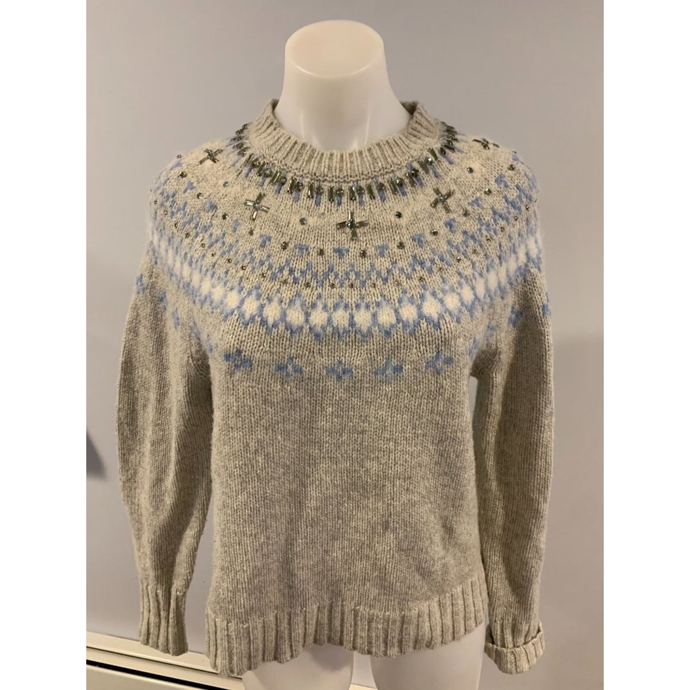 J. Crew White & Light Blue Sweater Size M